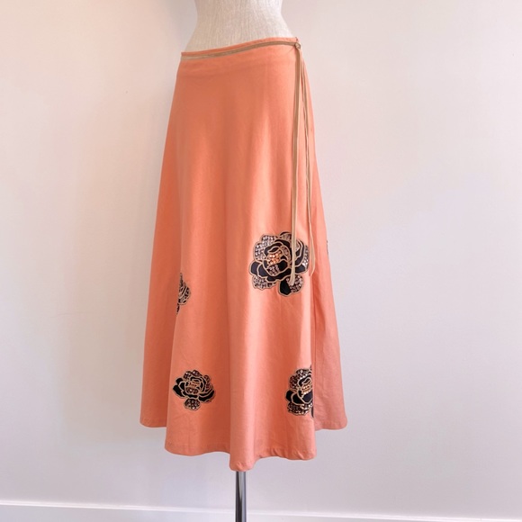 Lapis Salmon Pink-Orange Floral Embroidery 1950s Grease Maxi Swing Skirt Size 10 - Picture 4 of 15